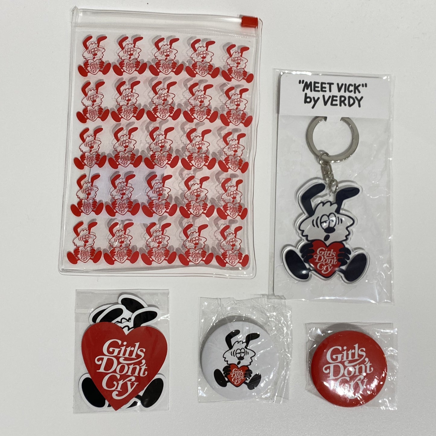 Vick “Girls Don't Cry” Stickers, Badges & Keychain Set